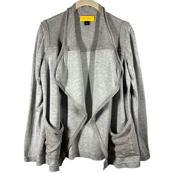 St. John Sweaters - St. John Cardigan Sweater Jacket Women's P (XS) Gray Open Front Knit‎ Wool Trim